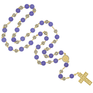 PURPLE AGATE AND STRASSBALL ROSARY - VERMEIL SILVER