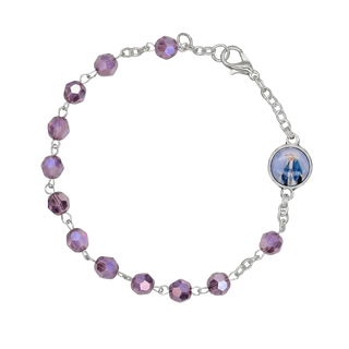 Purple crystal rosary bracelet metal back