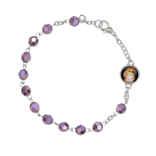 Purple crystal rosary bracelet metal front
