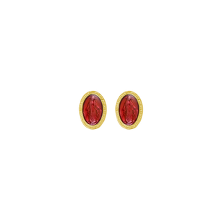 Pair of golden silver earrings with red enamelled Miraculous Medalon 