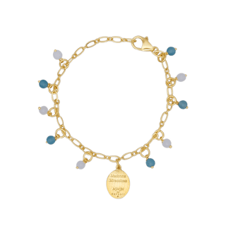 Golden Brass bracelet with blue and white beads with Miraculous Medal