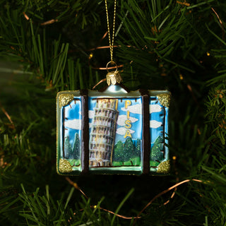Rome suitcase christmas ornament back with tower of Pisa