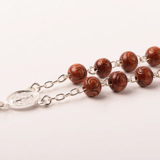 Rosewood beads rosary silver binding