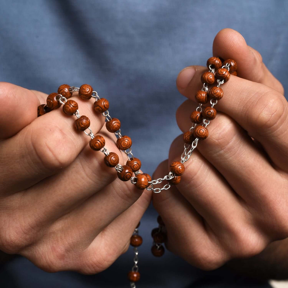 Rosewood beads rosary silver binding