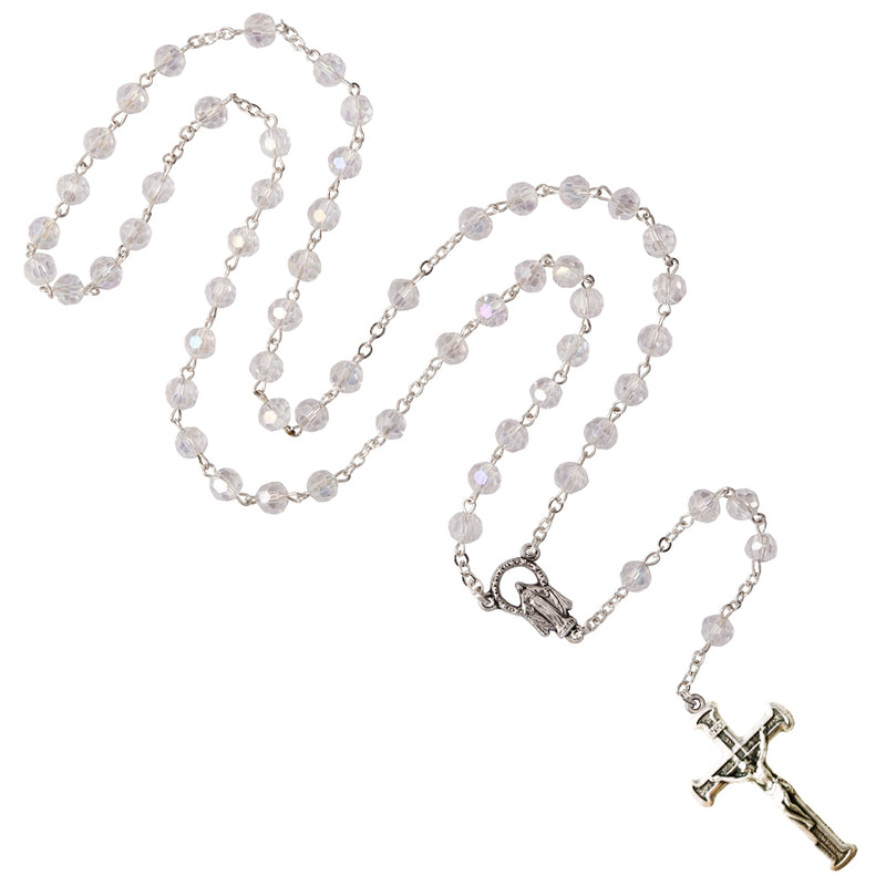 White semi-crystal beads rosary metal binding