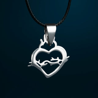 Sacred Heart of Jesus necklace in subber cord and steel