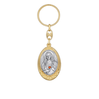 Gold and silver keychain with the religious figure of the Sacred Heart of Mary