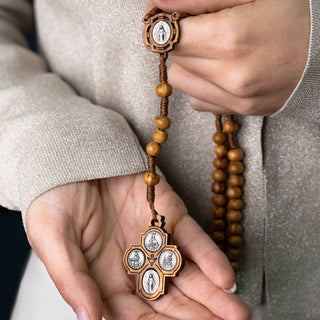 scapular rosary natural olive wood beads