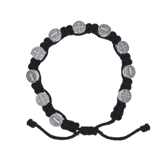 Sliding knot bracelet with St Benedict medals.