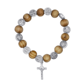 Rosary bracelet with a St Benedict medals, alternated with olive wood beads.