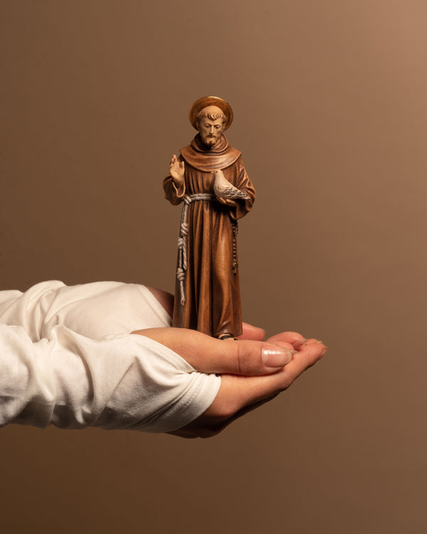 Saint Francis statue in hand-carved wood