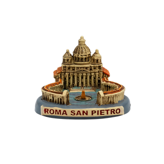 Model of St. Peter's Basilica with 'Roma San Pietro' text 