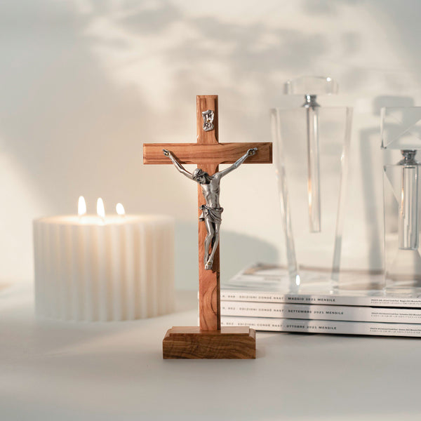 Standing crucifix wood and metal 