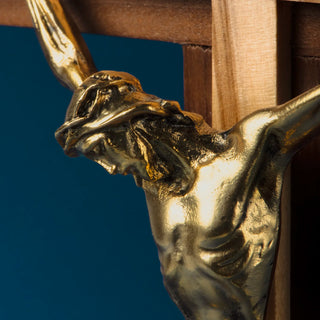 close up Bicolor wood standing crucifix