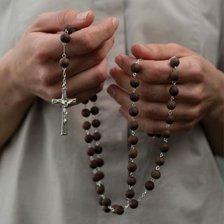 Sterling silver rosary with black wooden beads