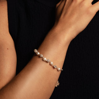 Pearl and Strassball rosary bracelet silver