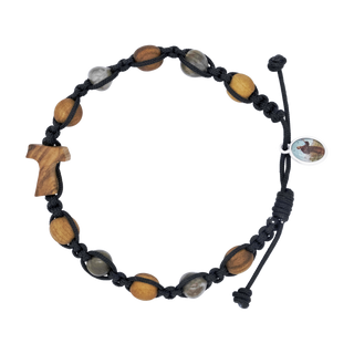TAU CROSS BRACELET - OLIVE WOOD AND NATURAL STONES