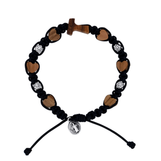 Bracelet with black cord and heart-shaped wooden beads