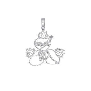 Silver pendant with the three sacred heart of mary, jesus and joseph