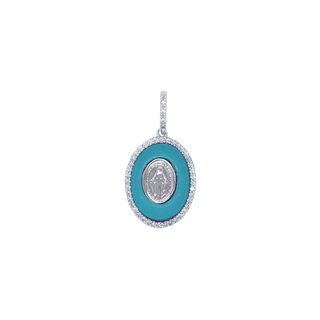 Turquoise-colored Miraculous Medal pendant in silver with white zirconia