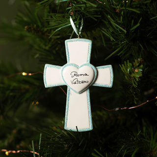 Light blue cross ornament in resin