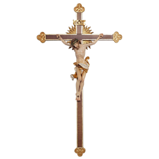 Decorative hand-carved wall crucifix with gold accents 