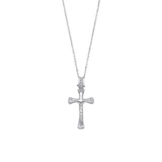Diamond crucifix necklace in white gold with elegant design, showcasing diamond accents.