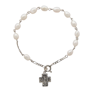 White oval pearl rosary bracelet 