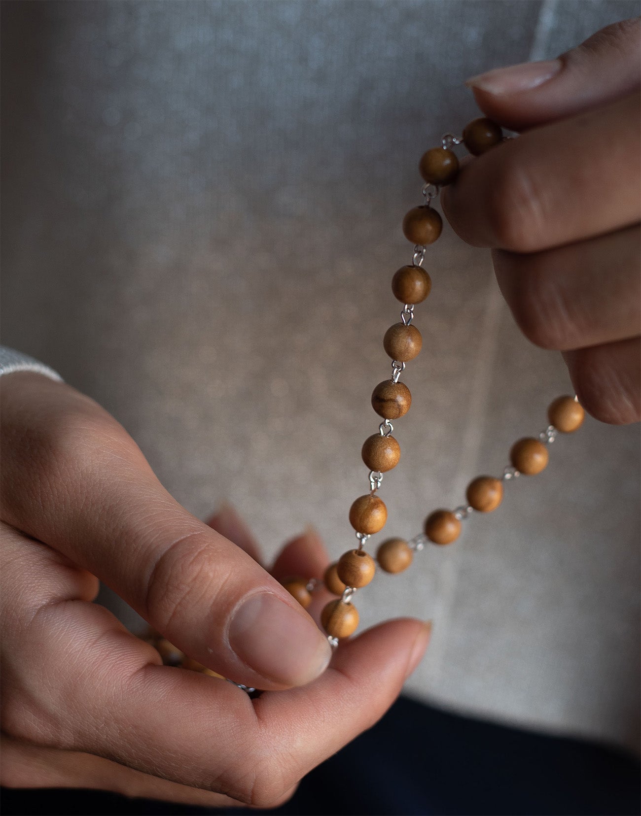 Prayer Beads, 100 olive wood beads with cross