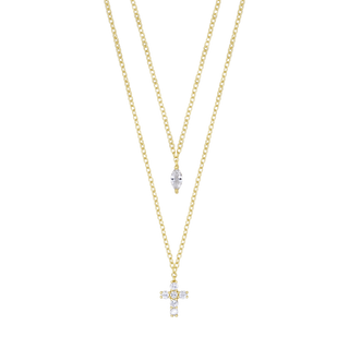 ZIRCONIA CROSS NECKLACE - GOLDEN SILVER