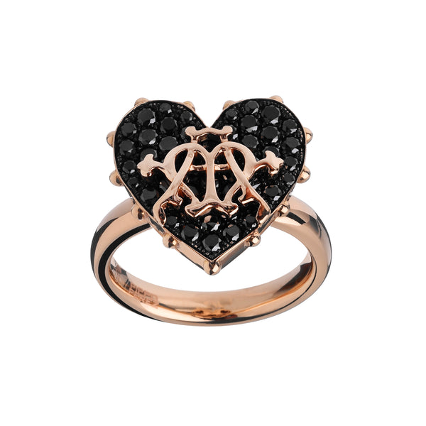 catholic ring with 18k gold and black diamonds