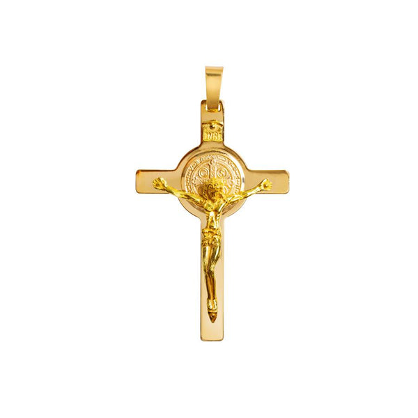 18k yellow gold St Benedict crucifix pendant