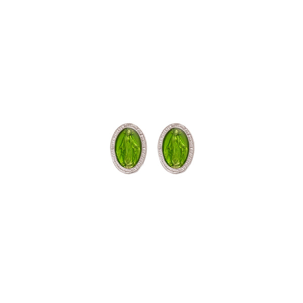 green miraculous medal stud earrings