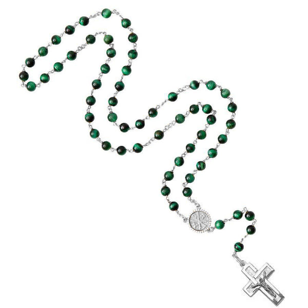 Green tiger eye rosary bead sterling silver binding