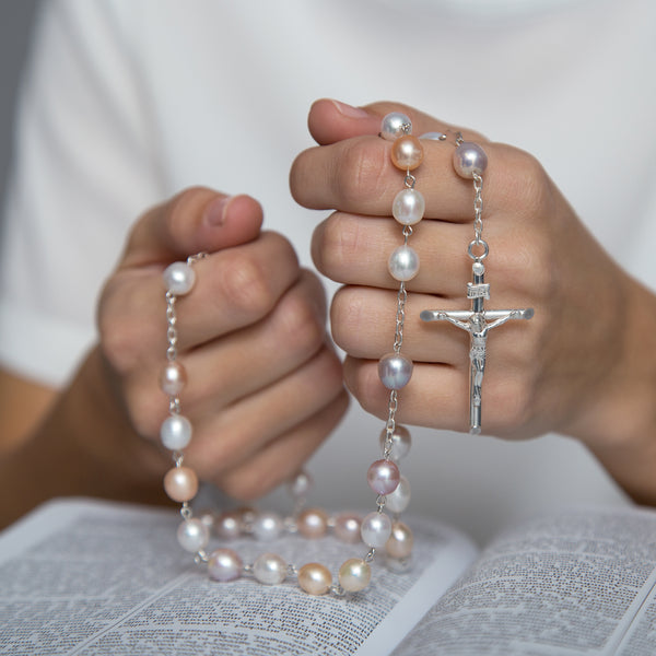 Three-tone pearl beads rosary