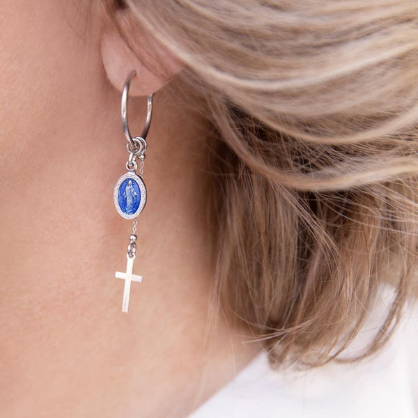blue miraculous medal earrings 