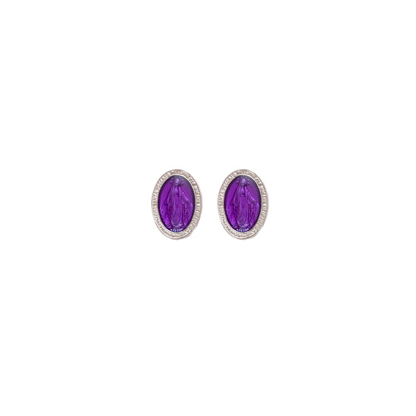 Purple miraculous medal earrings