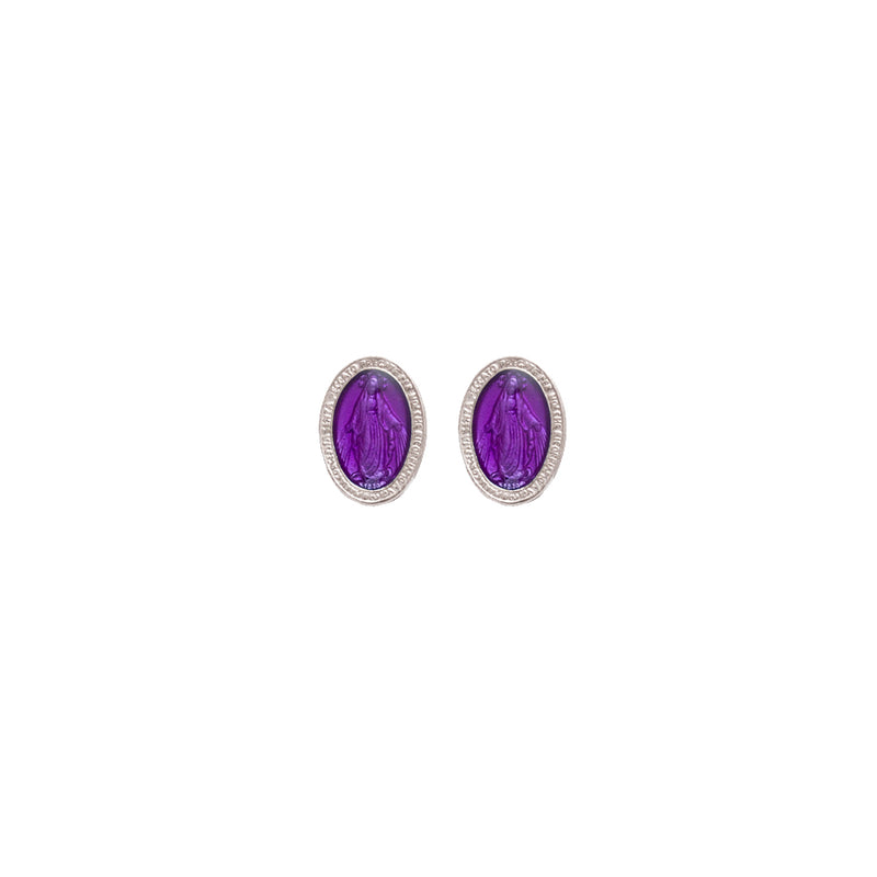 Purple miraculous medal earrings