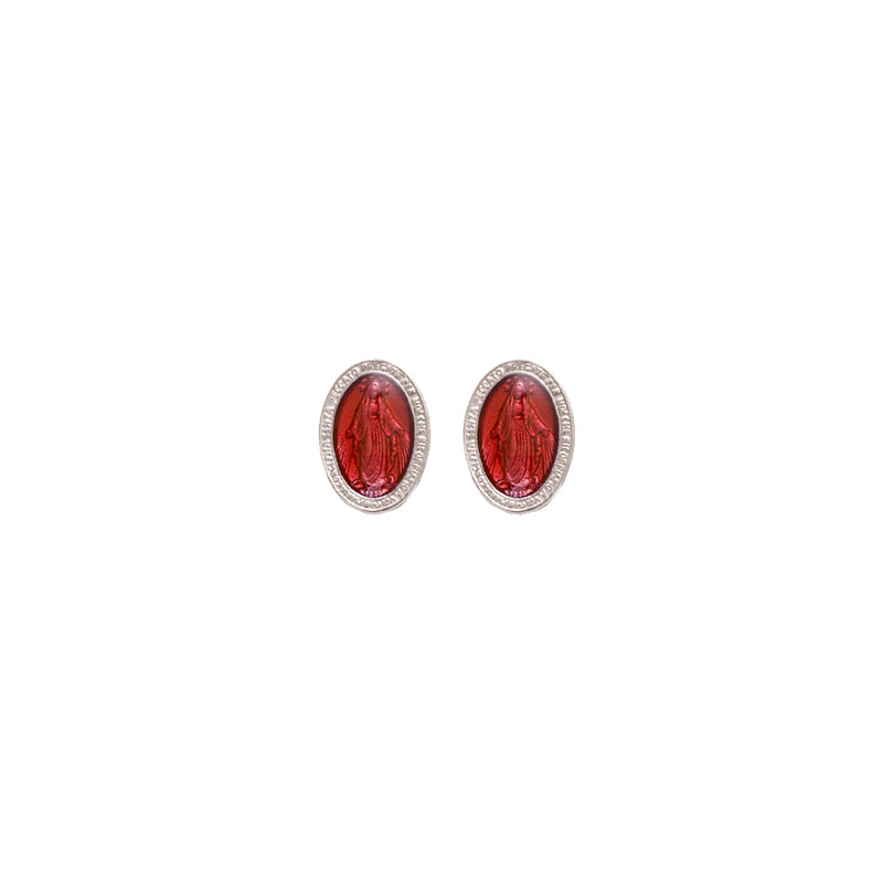 Red miraculous medal earrings