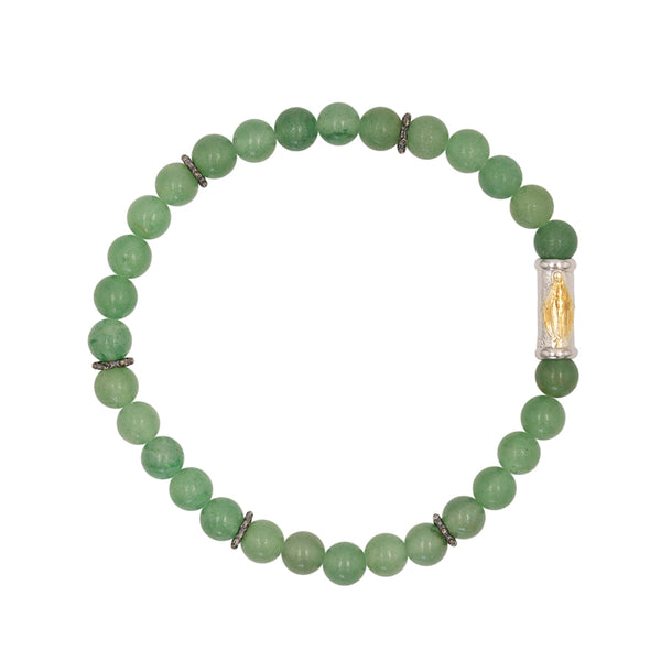 Aventurine and silver bracelet with Miraculous Medal