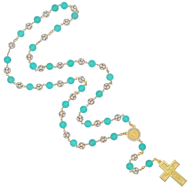 Aventurine and strassball beads rosary vermeil silver