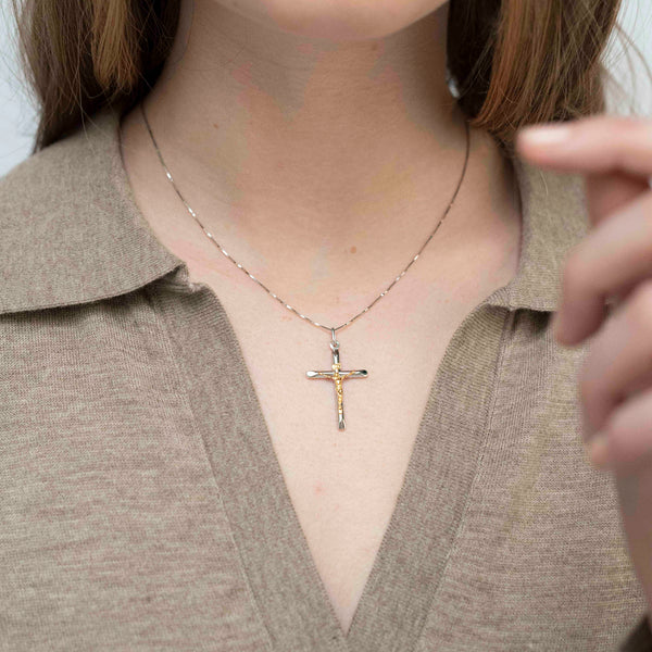 bicolor silver crucifix pendant