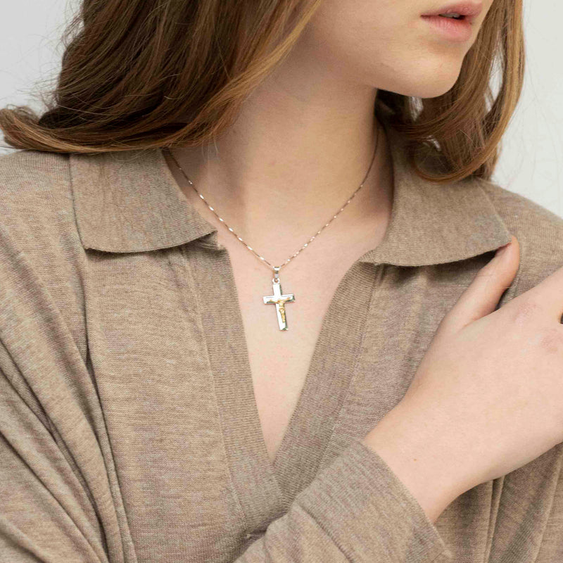 Bicolor Crucifix Pendant in Sterling Silver