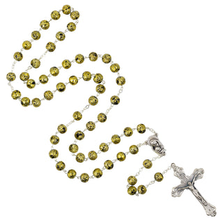 Metal rosary with glass beads in black and golden color