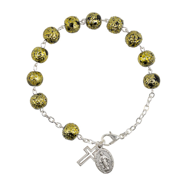 Amazon.com: 14 Karat Gold Rosary Bracelet Features 8mm Crystal Capped Our  Father Aurora Borealis Beads. The Crucifix Measures 7/8 x 3/8. : Everything  Else