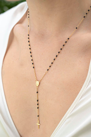 rosary necklace in vermeil silver with black grains