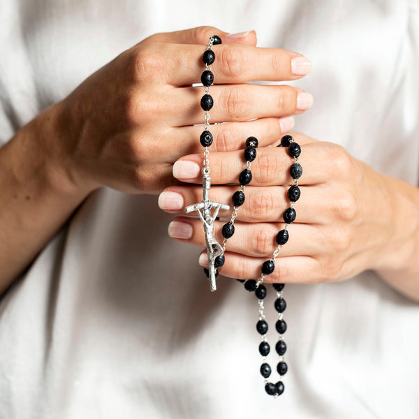 Black beads rosary metal binding