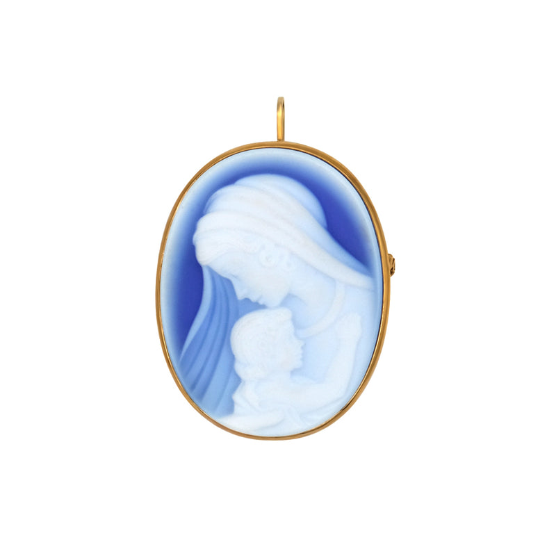 Blessed Virgin with child blue cameo pendant