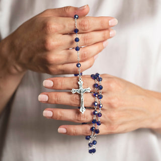 Blue semi-crystal rosary beads