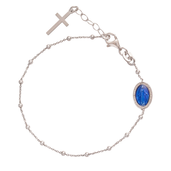 Blue Miraculous Medal bracelet with cross charm